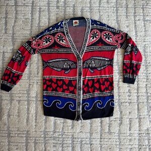 FARM Rio Red Navy Black Patterned Cardigan